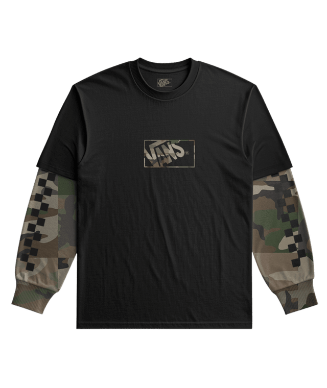 VANS Boys Camo Twofer Long Sleeve T-Shirt Black Boy's Long Sleeve T-Shirts Vans 