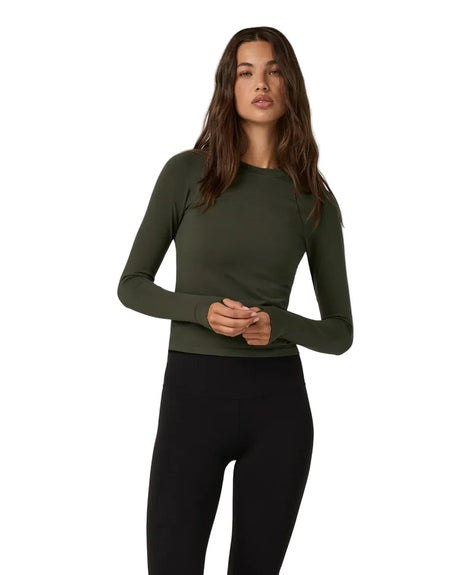 VUORI Women's Long Sleeve Surge Seamless T-Shirt Army Women's Long Sleeve T-Shirts Vuori 