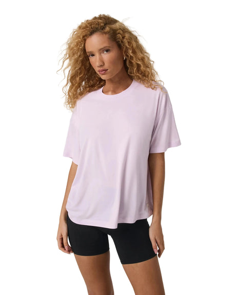VUORI Women's Energy Long T-Shirt Lilac Breeze Heather Women's Short Sleeve T-Shirts Vuori 