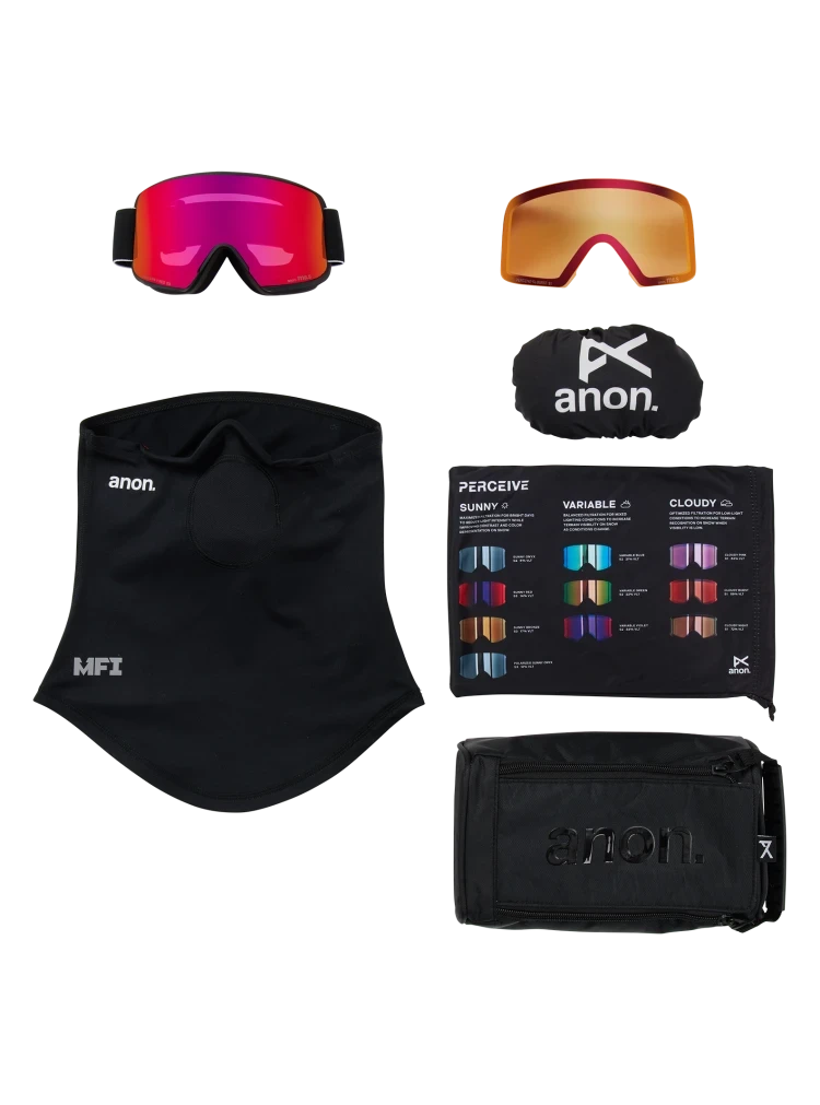 ANON M6S Black - Perceive Sunny Red + Perceive Cloudy Burst + MFI Face Mask Snow Goggle Snow Goggles Anon 