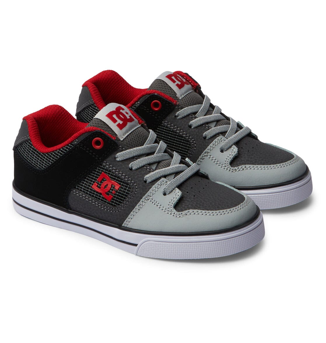 DC Youth Pure Elastic Lace Shoes Red/Heather Grey Youth and Toddler Skate Shoes DC 