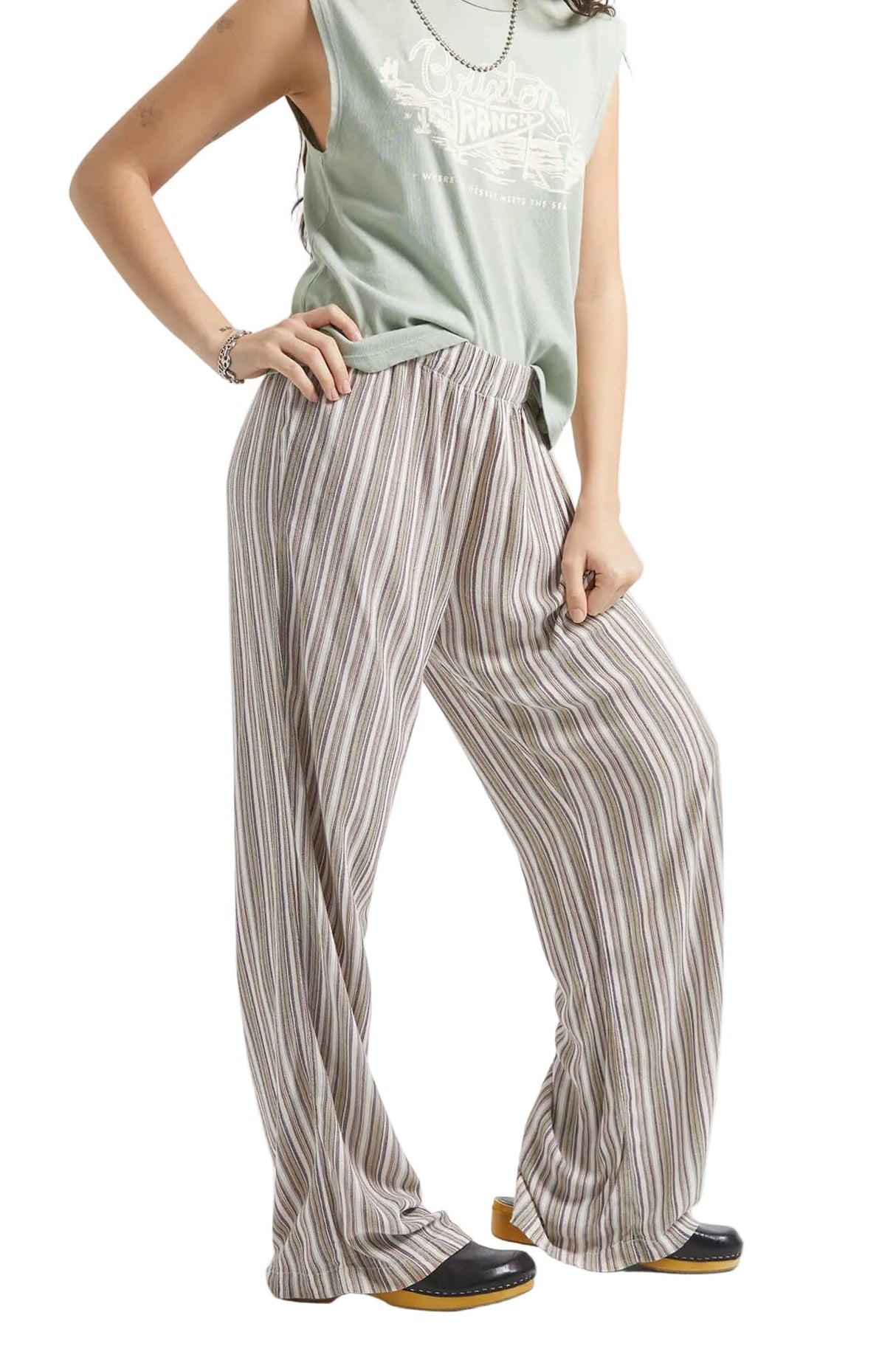 BRIXTON Women's The Alley Lounge Pant Worn In Robust Red Stripe Women's Pants Brixton 