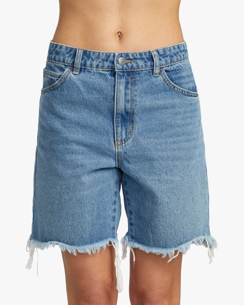 RVCA Women's Crawford Long Denim Shorts 90's Blue Women's Shorts RVCA 
