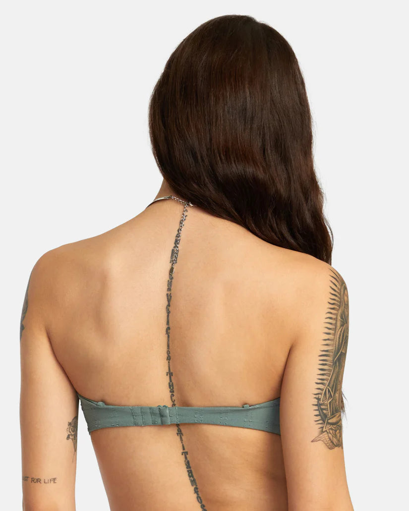 RVCA Women's Greetings V Wire Bandeau Bikini Top Jade Women's Bikini Tops RVCA 