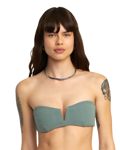 RVCA Women's Greetings V Wire Bandeau Bikini Top Jade Women's Bikini Tops RVCA 