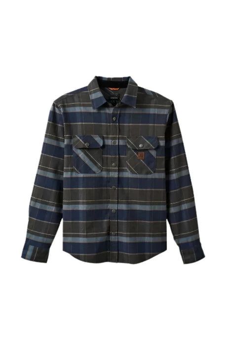BRIXTON Builders Bowery Stretch Water Resistance Flannel Washed Navy/Black/Coronet Blue Men's Long Sleeve Button Up Shirts Brixton 