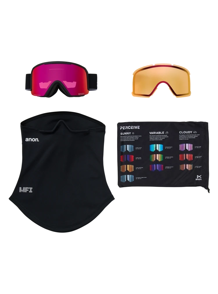 ANON Nesa Black - Perceive Perceive Sunny Red + Perceive Cloudy Burst + MFI Face Mask Snow Goggle Snow Goggles Anon 
