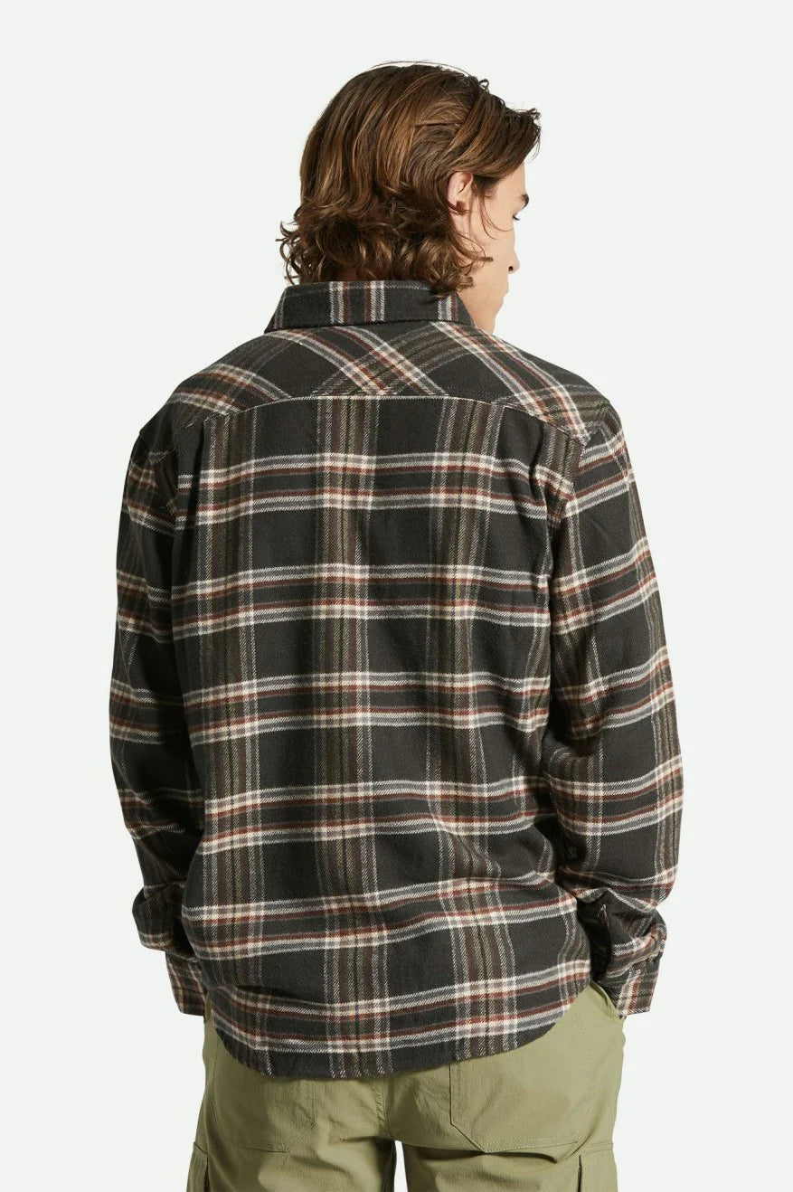 BRIXTON Bowery Flannel Black/Charcoal/Off White Men's Long Sleeve Button Up Shirts Brixton 