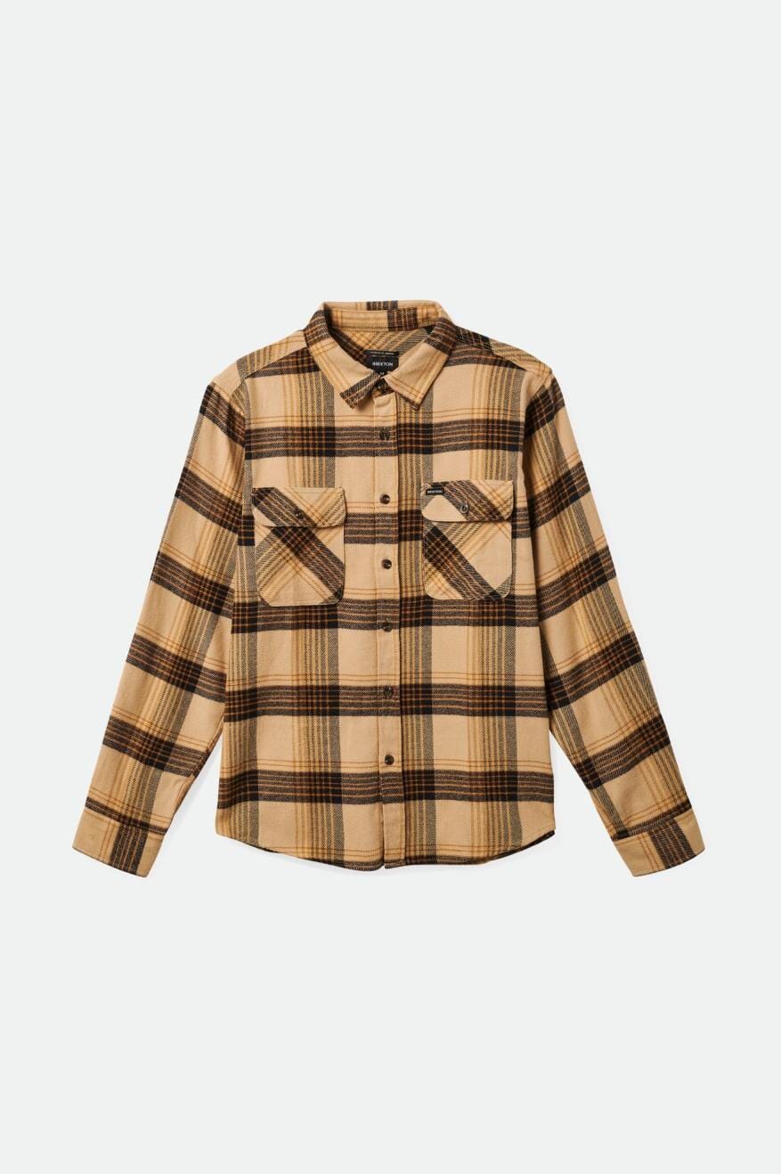 BRIXTON Bowery Flannel Sand/Black Men's Long Sleeve Button Up Shirts Brixton 