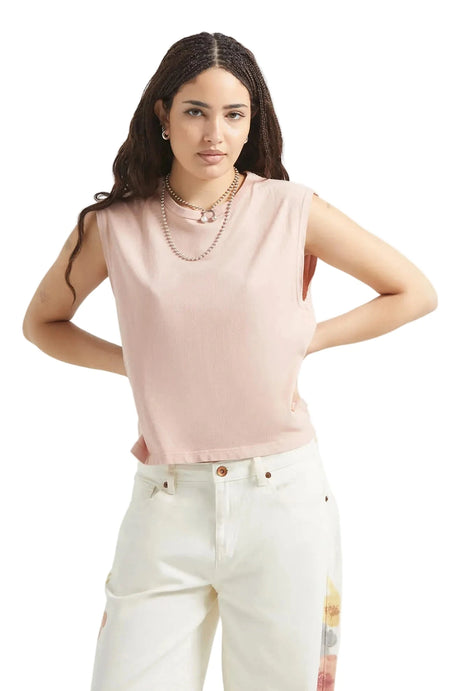 BRIXTON Women's Carefree Organic Garment Dyed Muscle Tank Silver Pink Women's Tank Tops and Halter Tops Brixton 