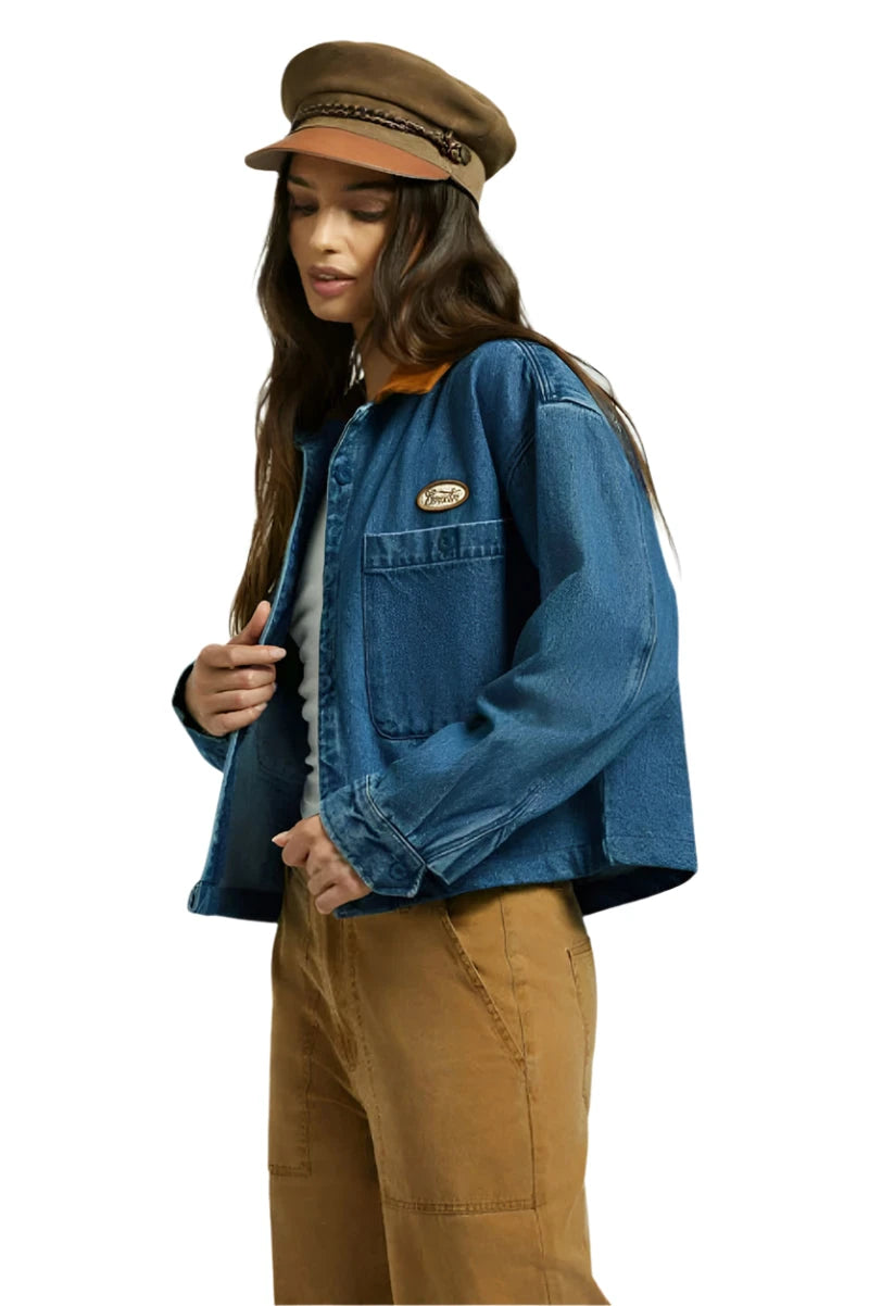 BRIXTON Women's Utopia Overshirt Jacket Washed Denim Women's Street Jackets Brixton 