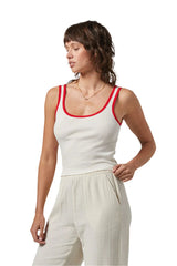 BRIXTON Women's Ringer Organic A-Tank Off White/Crimson Women's Tank Tops and Halter Tops Brixton 