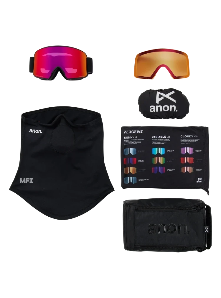 ANON M6 Black - Perceive Sunny Red + Perceive Cloudy Burst + Facemask Snow Goggle Snow Goggles Anon 