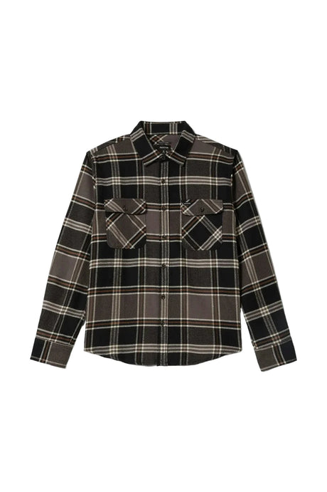 BRIXTON Bowery Flannel Shirt Black/Charcoal/Pine Men's Long Sleeve Button Up Shirts Brixton 