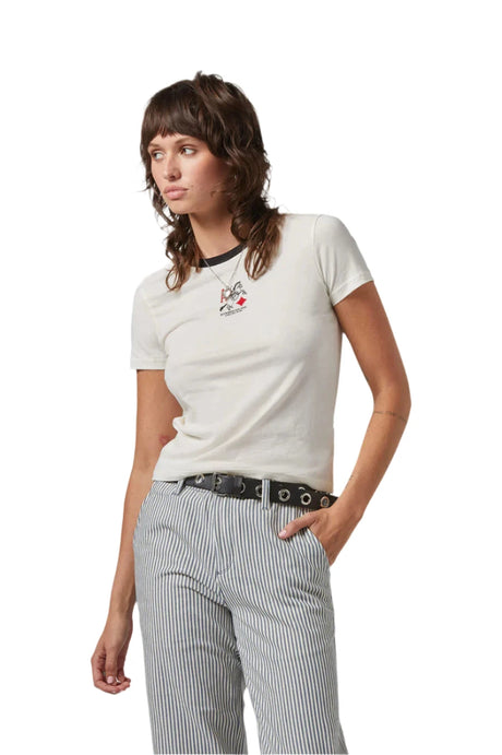 BRIXTON Women's Aces Fitted Crew T-Shirt Off White/Black Women's Short Sleeve T-Shirts Brixton 