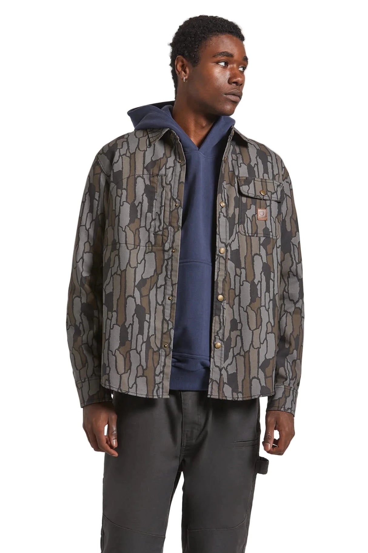 BRIXTON Builders Stretch Overshirt Bark Camo Men's Street Jackets Brixton 