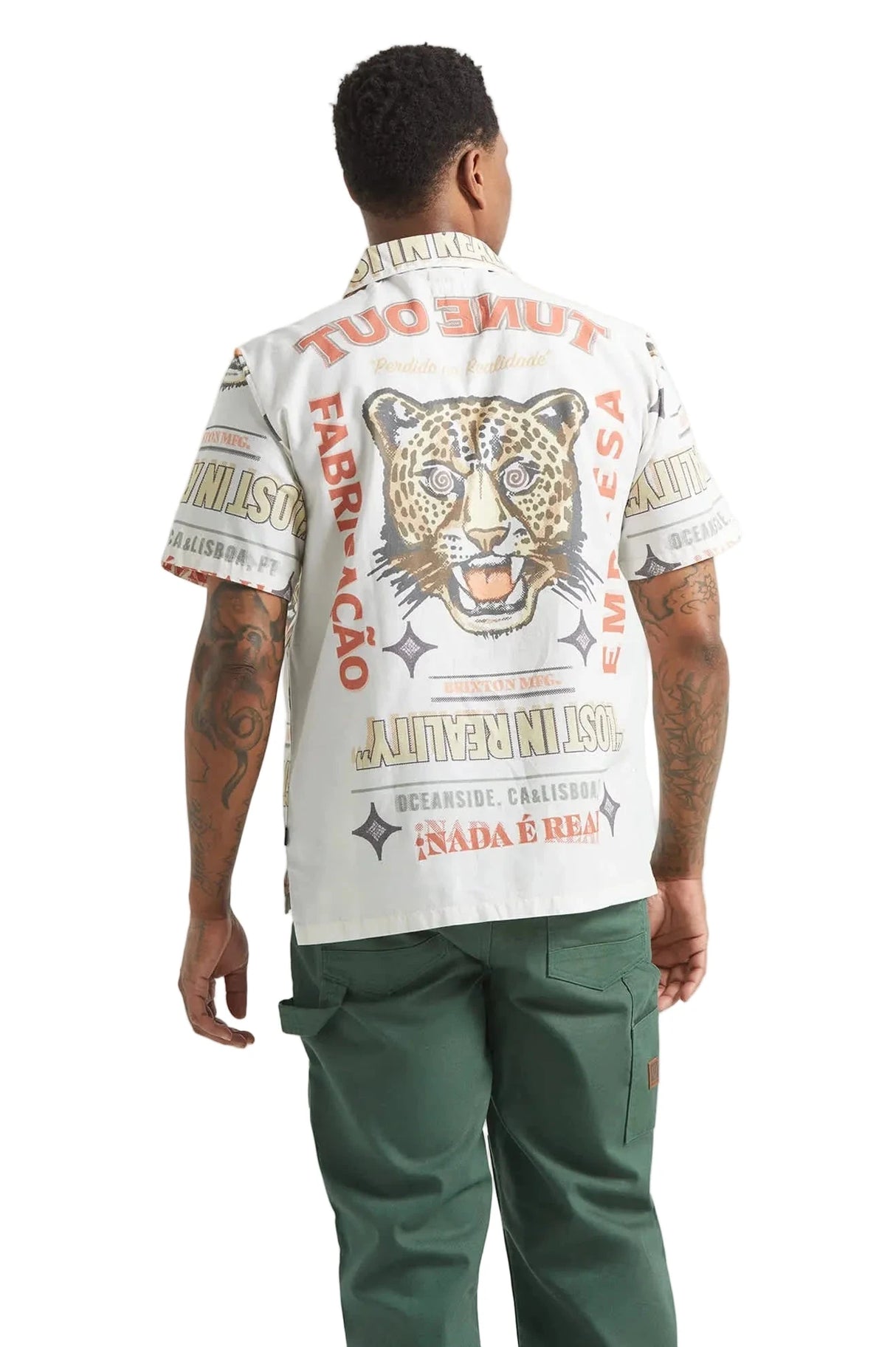 BRIXTON Getaway Camp Collar Shirt Lost In Realty Print Men's Short Sleeve Button Up Shirts Brixton 