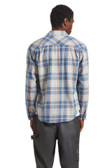 BRIXTON Vintage Wash Flannel Blue/Soft Blue/Orange Men's Short Sleeve Button Up Shirts Brixton 