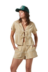 BRIXTON Women's Wandering Tie Top Pale Khaki Bandana Women's Blouses Brixton 