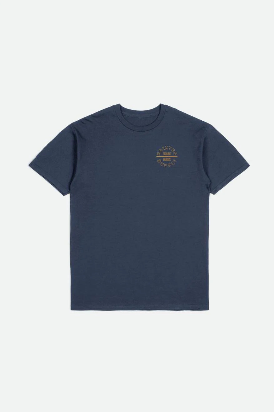 BRIXTON Oath V T-Shirt Washed Navy/Bison/Bright Gold Men's Short Sleeve T-Shirts Brixton 