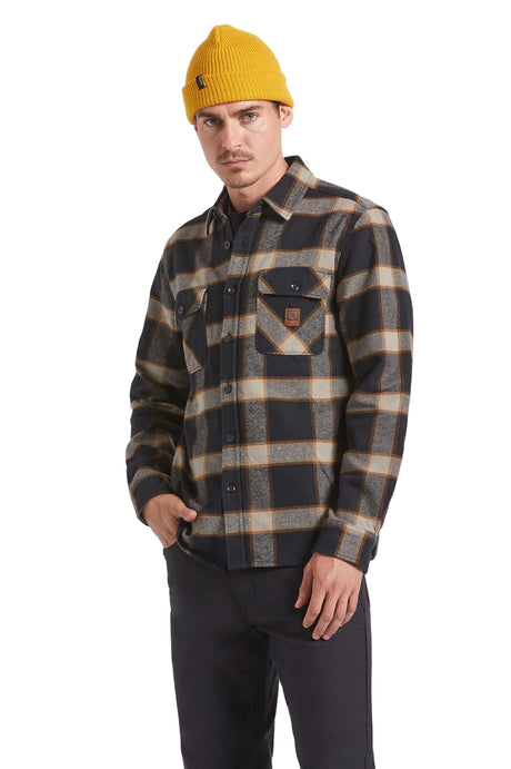 BRIXTON Bowery Heavyweight Flannel Black/Cream Men's Flannel Shirts Brixton 