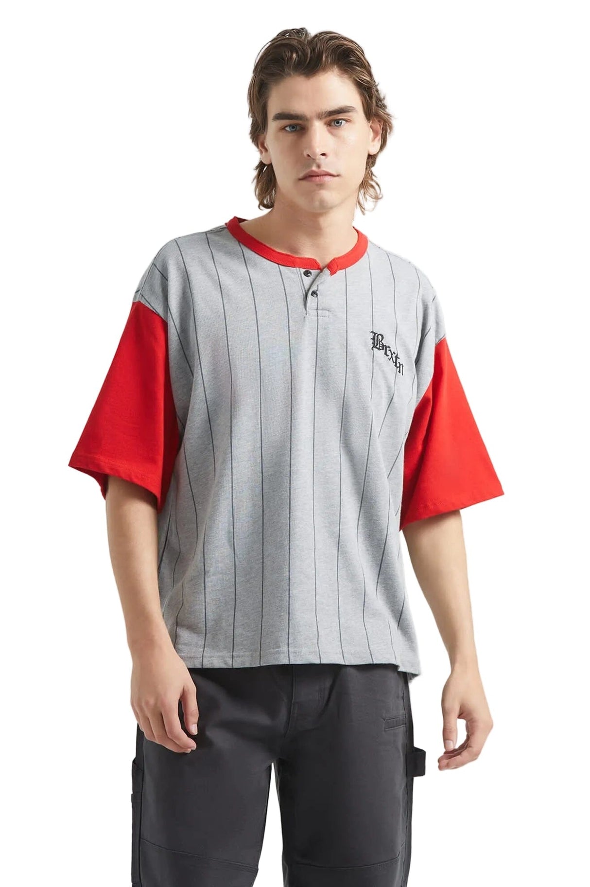 BRIXTON Boxy Baseball T-Shirt Heather Grey/Adrenaline Rush Men's Short Sleeve T-Shirts Brixton 