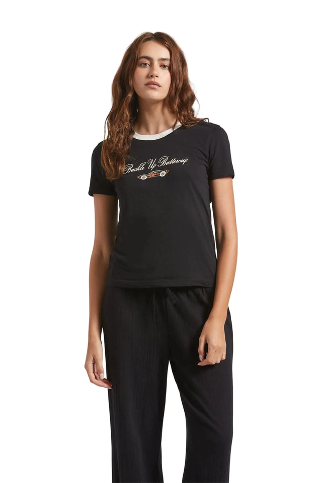 BRIXTON Women's Buckle Up Fitted Crew T-Shirt Black/White Women's Short Sleeve T-Shirts Brixton 