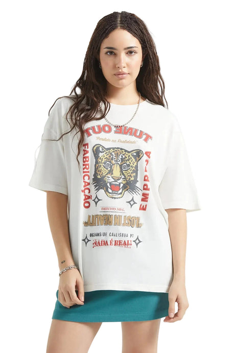 BRIXTON Women's The Getaway Oversized Boyfriend T-Shirt Vintage White Women's Short Sleeve T-Shirts Brixton 