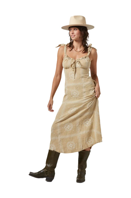 BRIXTON Women's Wandering Tie Dress Pale Khaki Bandana Women's Dresses Brixton 