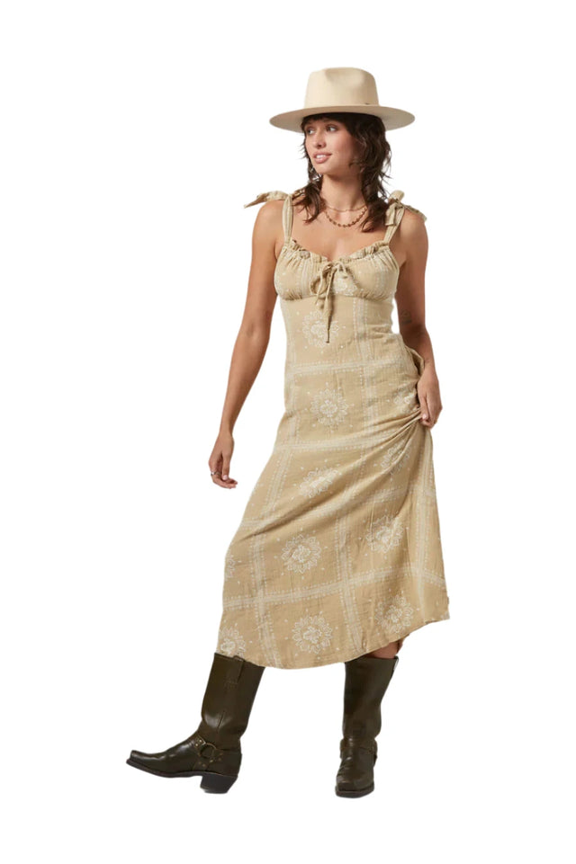 BRIXTON Women's Wandering Tie Dress Pale Khaki Bandana Women's Dresses Brixton 