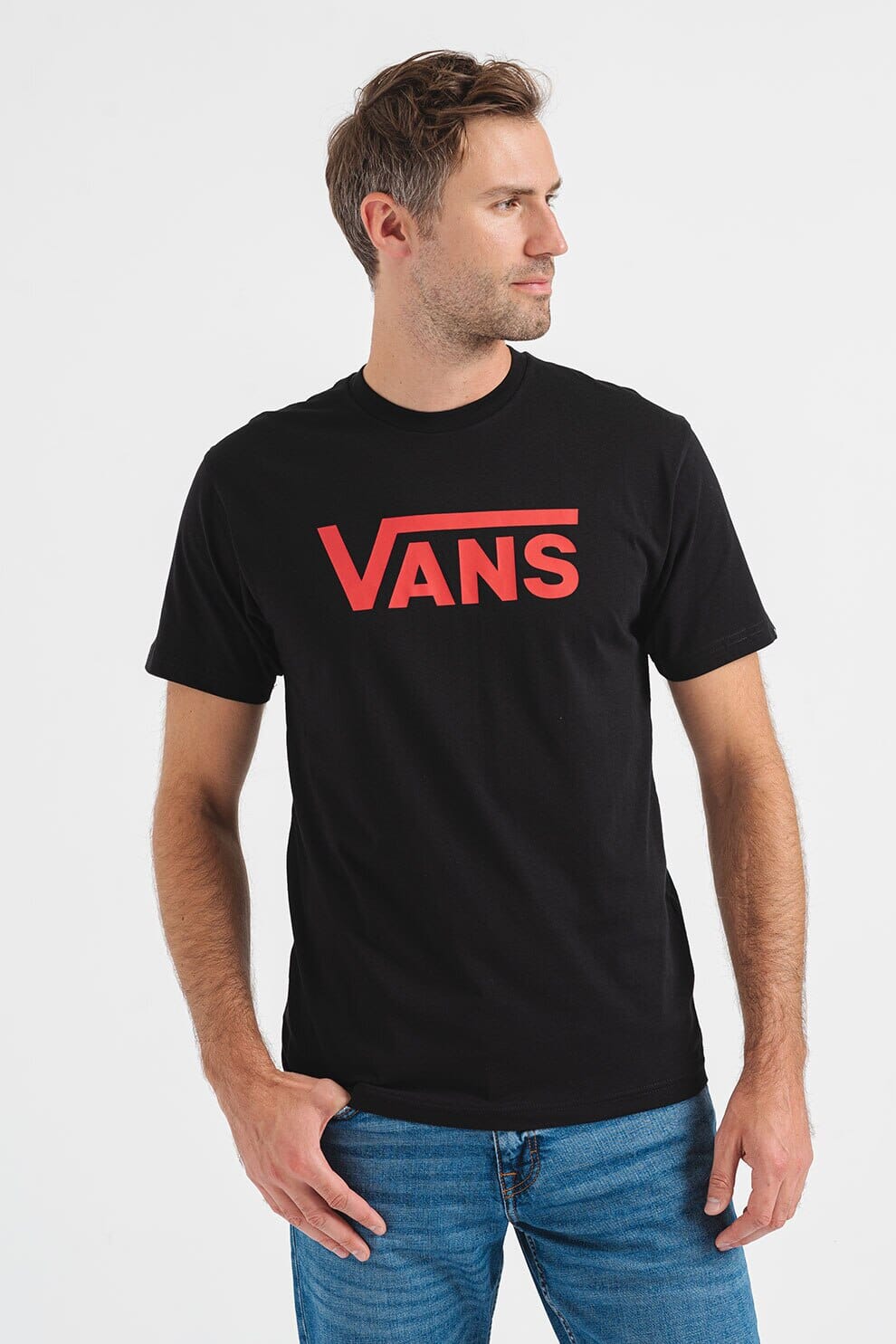 VANS Classic T-Shirt Black/Reinvented Red Men's Short Sleeve T-Shirts Vans 