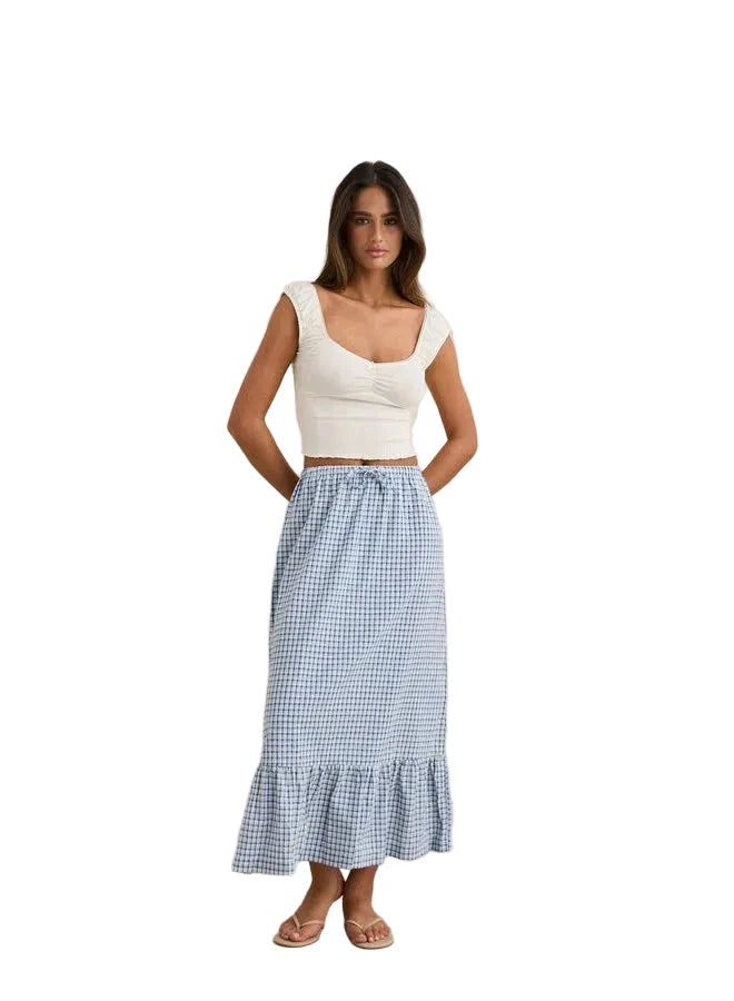 RHYTHM Women's Lola Check Tiered Maxi Skirt Blue Women's Skirts Rhythm 