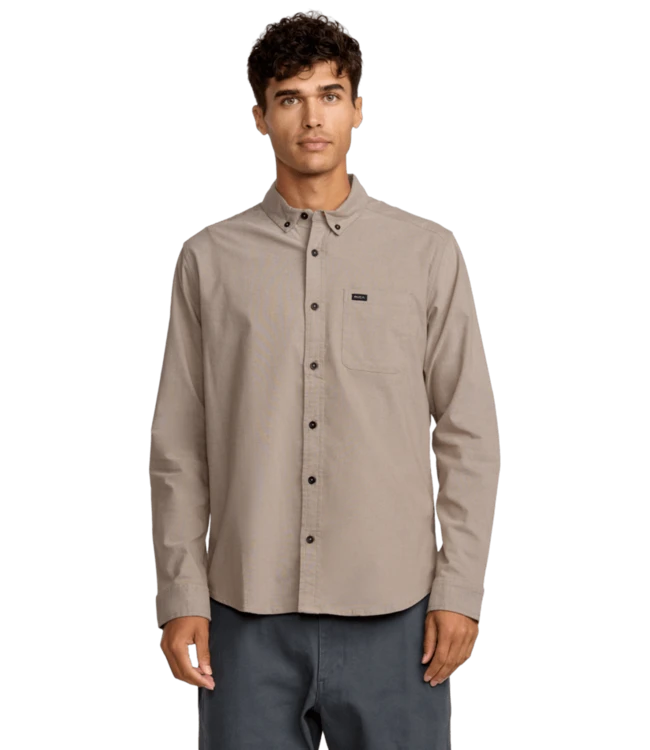 RVCA That'll Do Stretch Long Sleeve Button-Up Shirt Mushroom Men's Long Sleeve Button Up Shirts RVCA 