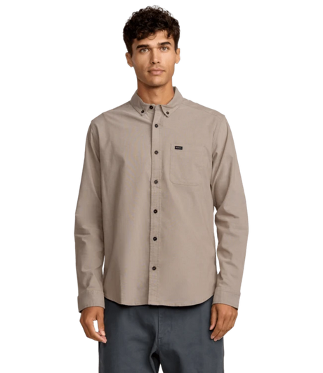 RVCA That'll Do Stretch Long Sleeve Button-Up Shirt Mushroom Men's Long Sleeve Button Up Shirts RVCA 