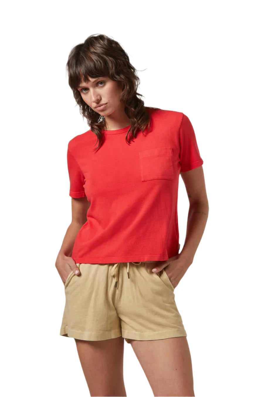 BRIXTON Women's Carefree Organic Garment Dyed Perfect T-Shirt Crimson Men's Short Sleeve T-Shirts Brixton 