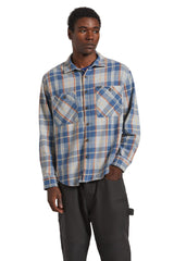 BRIXTON Vintage Wash Flannel Blue/Soft Blue/Orange Men's Short Sleeve Button Up Shirts Brixton 