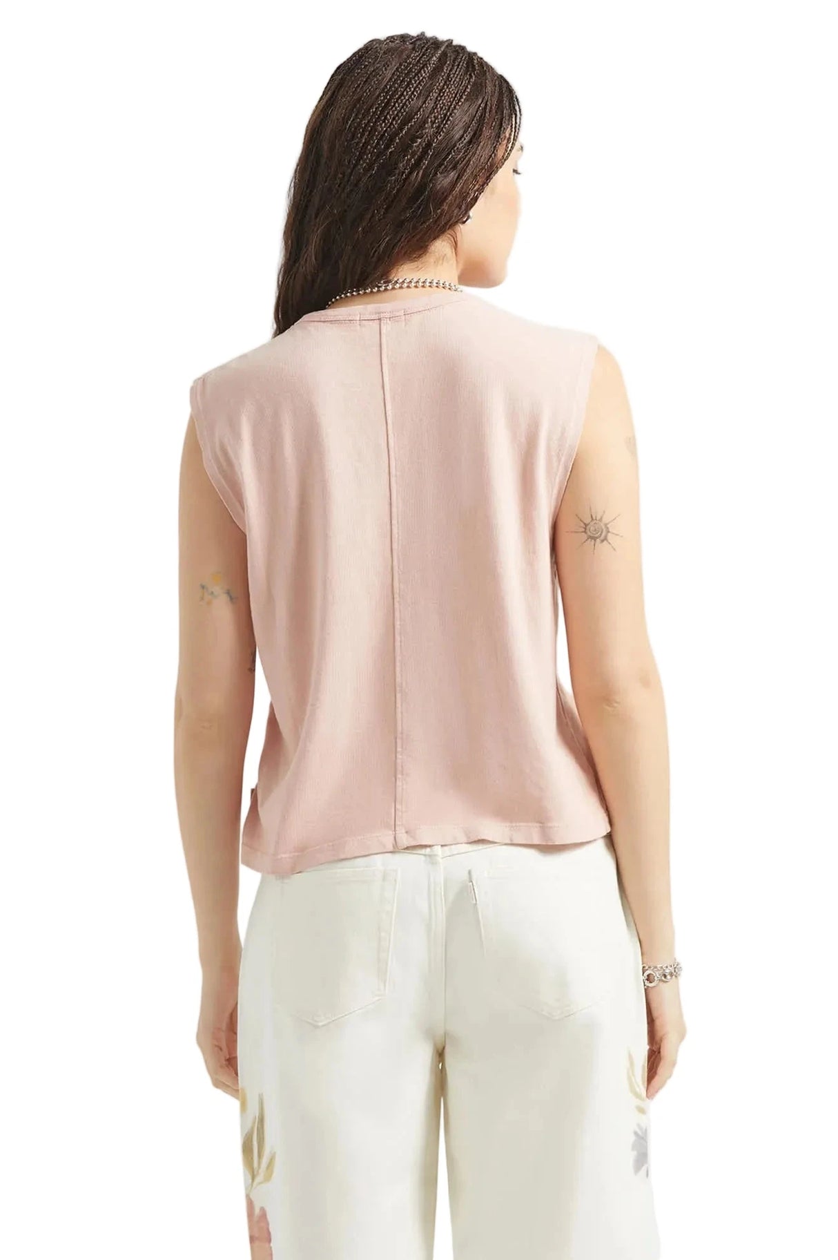 BRIXTON Women's Carefree Organic Garment Dyed Muscle Tank Silver Pink Women's Tank Tops and Halter Tops Brixton 