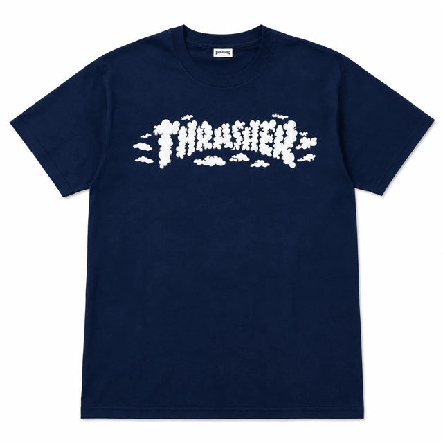THRASHER Clouds By Kevin Spanky Long T-Shirt Navy Men's Short Sleeve T-Shirts Thrasher 