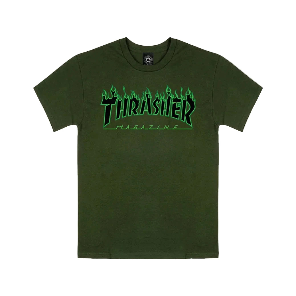 THRASHER Flame Green/Black T-Shirt Forest Green Men's Short Sleeve T-Shirts Thrasher 