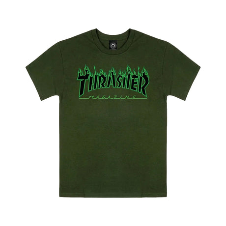 THRASHER Flame Green/Black T-Shirt Forest Green Men's Short Sleeve T-Shirts Thrasher 