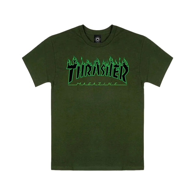 THRASHER Flame Green/Black T-Shirt Forest Green Men's Short Sleeve T-Shirts Thrasher 