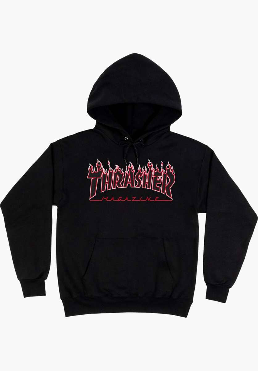 THRASHER Flame Pullover Hoodie Black/Red Men's Pullover Hoodies Thrasher 