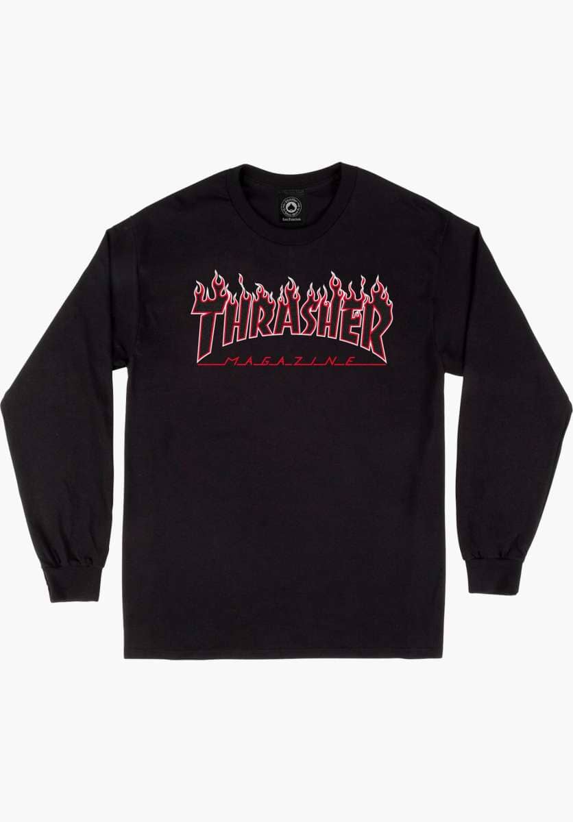 THRASHER Flame Long Sleeve T-Shirt Black/Red Men's Long Sleeve T-Shirts Thrasher 