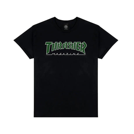 THRASHER Outline White/Green T-Shirt Black Men's Short Sleeve T-Shirts Thrasher 