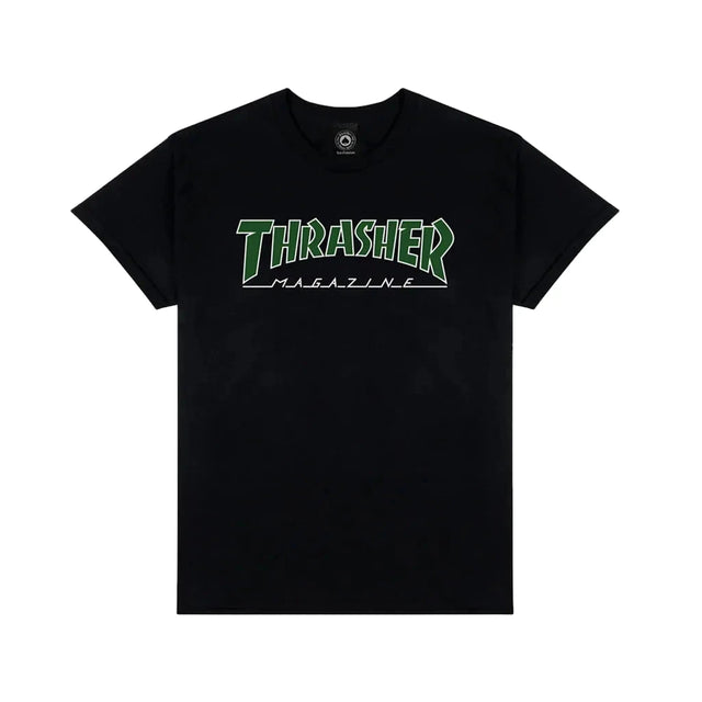 THRASHER Outline White/Green T-Shirt Black Men's Short Sleeve T-Shirts Thrasher 