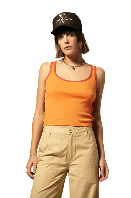 BRIXTON Women's Ringer Organic A-Tank Top Tangerine/Burnt Brick Women's Tank Tops and Halter Tops Brixton 
