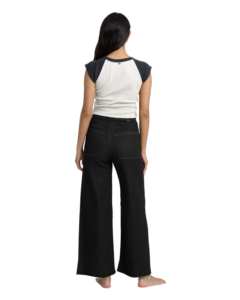 BILLABONG Women's Free Fall Twill Denim Pants Black Women's Pants Billabong 