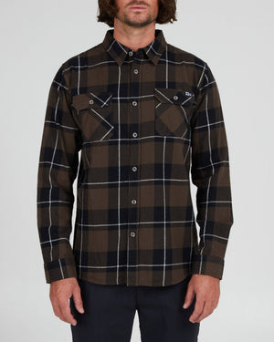 SALTY CREW First Light Flannel Black/Brown Men's Long Sleeve Button Up Shirts Salty Crew 