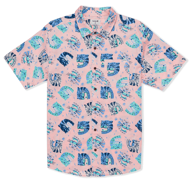 HURLEY HURLEY One And Only Lido Stretch Short Sleeve Button Up Candy Pink Men's Short Sleeve Button Up Shirts Hurley 