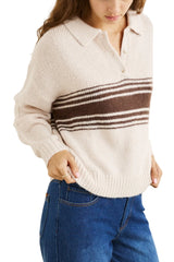 RHYTHM Women's Strata Knit Collared Jumper Natural Men's Crewnecks Rhythm 